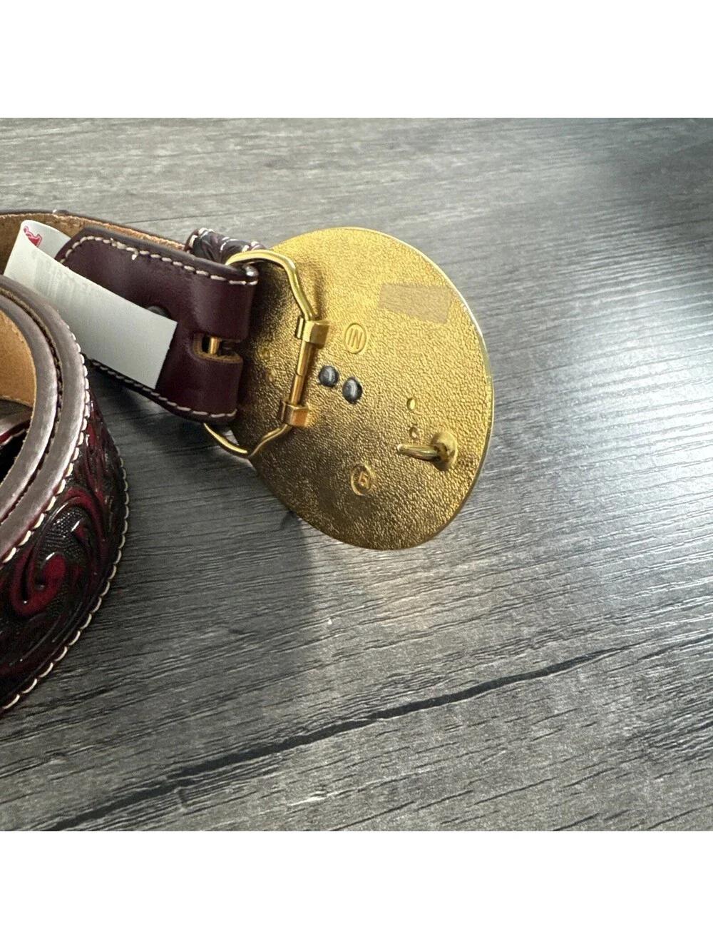 Justin Tooled Longhorn Black Brown Leather Western Belt Gold Elvis 36